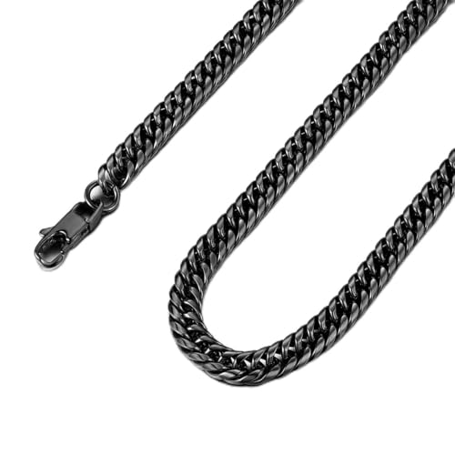 FindChic Halskette schwarz Herren Edelstahl Kette für Männer 6mm Massiv Panzerkette Punk Cuban Link 51cm Kubanische Gliederkette mit Geschenkebox für Jungen