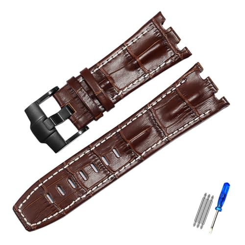 Run Ken AP 15703 ロイヤル オーク オフショア シリーズ 28mm ブラック ブラウン ブルー 時計バンド アクセサリー メンズと互換性のある本革時計ストラップ(Brown white-black)