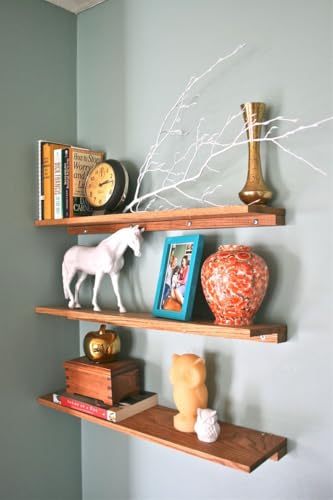 Image of MAYAL Floating Wall Shelves, Wooden Display Shelf Set of 3, Modern Home Decor, Rustic Oak Finish