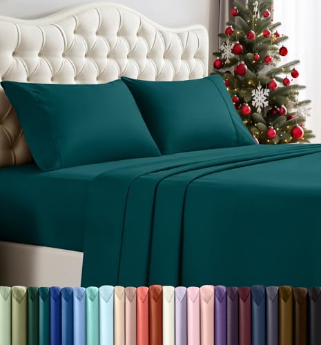 Utopia Bedding Juego de sábanas tamaño Queen, Ropa de Cama de 4 Piezas, Microfibra cepillada, Resistente al Encogimiento y a la decoloración, fácil Cuidado (Queen, Verde Azulado)