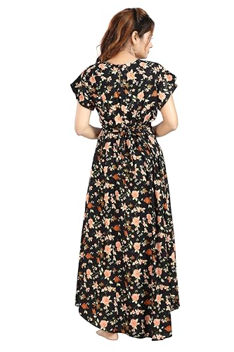 Image of CLOUD SOFT Women's Rayon Cotton Floral Printed Maternity Feeding Gown | Full-Length Nursing Nighty with Zipper | Pre & Post Pregnancy Dress (CS11004-5 MT All)