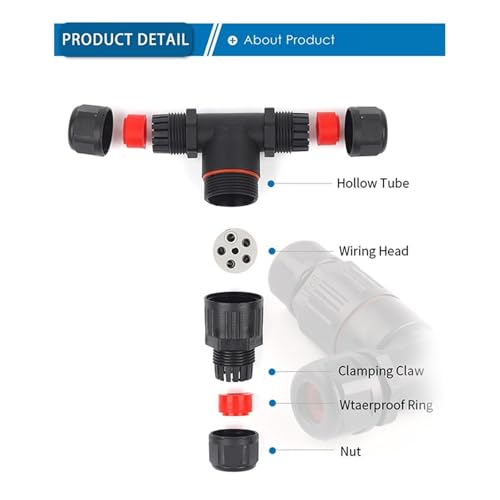 1 Stück IP68 T-förmige wasserdichte Anschlussdose for den Außenbereich mit 5-poliger Schraubklemme for 4–10 mm elektrische Kabelverbindung