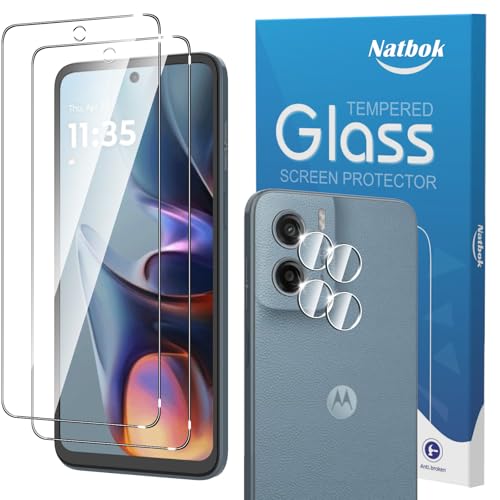 Natbok 2+2 Piezas Protector de Pantalla para Motorola Moto E15/G05 con Protección de Cámara,Cristal Templado,Dureza 9H,Antihuellas,Sin Burbujas,Ultra Transparente Premium Vidrio Templado