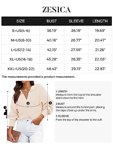 Zesica Women's 2023 Fall Lapel Collar V Neck Long Sleeve Ribbed Knit Comfy Loose Casual Pullover Sweater Jumper Top,Beige,Large #TOP4
