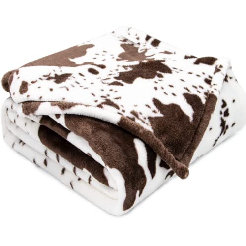 Image of Fleece Throw Blanket for Couch, Birthday Gifts for Women Men Kids, Brown and White Soft Plush Warm Throw Blanket for All Seasons Home Room Decor 50x60 Inches