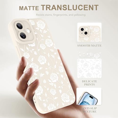 Image of Designed for iPhone 15 Case, Cute Rose Flower Floral Pattern Design, Slim Soft TPU Liquid Silicone Protective Cover for Women Girls - White