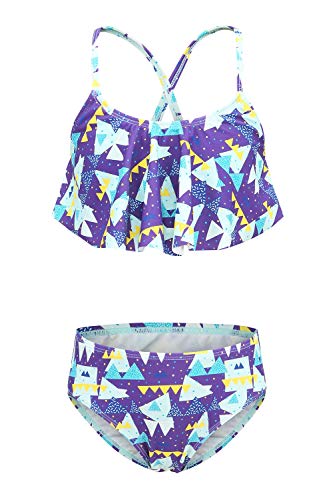 Image of Girls Two Piece Bikini Swimsuits Striped Ruffle Swimwear Falbala Bathing Suit Set
