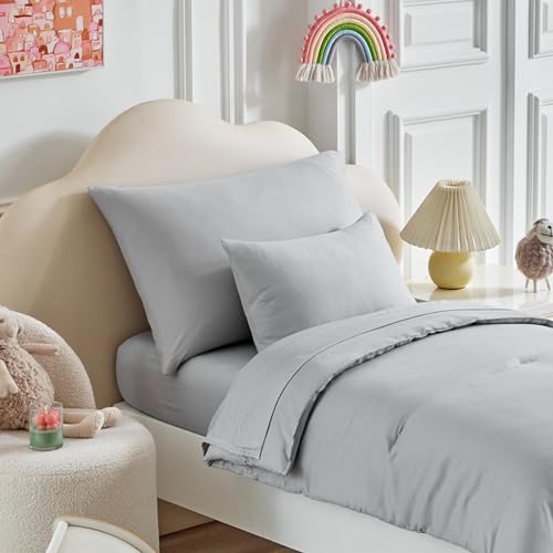 Image of Kids Comforter Sheet Set - Soft and Breathable Bed Set Includes Quilted Comforter, Fitted Sheet, Flat Top Sheet, Pillowcase and Toddler Pillowcase for Toddler - 5 Pieces Toddler Bedding Set Gray
