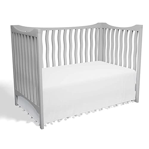 Image of Tadpoles Crib Skirt with Tassel | 28" x 52" with a 14" Drop | Made of 100% Softly Brushed Microfiber Polyester | Easy to Care for | Soft, Smooth, Breathable & Durable | Ideal for Babies | White