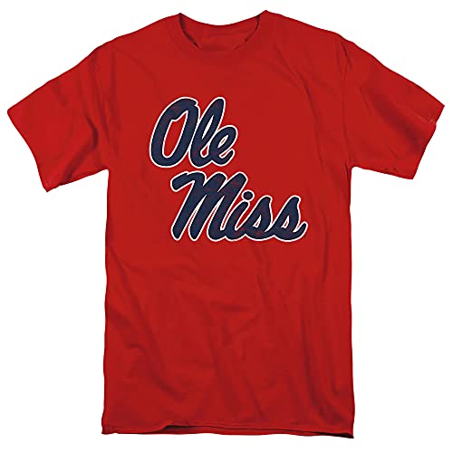 University of Mississippi Ole Miss Official Distressed Primary Unisex Adult T-Shirt Red Large