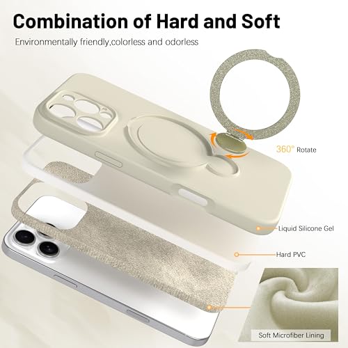 IAIYOXI Upgraded 360° Spin for iPhone 16 Pro Max Silicone case with Invisible Stand, Soft Anti-Scratch Microfiber Lining Inside Phone Cover with Kickstand Rotatable for Women and Men, Antique White by IAIYOXI - Used condition - Image 6