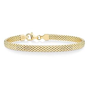 Miabella 18K Gold Over Sterling Silver Italian 5mm Mesh Link Chain Bracelet for Women, 925 Made in Italy (Length 6.5 Inches (X-Small))