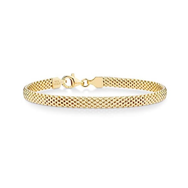 Miabella 18K Gold Over Sterling Silver Italian 5mm Mesh Link Chain Bracelet for Women, 925 Made in Italy (Length 6.5 Inches (X-Small))