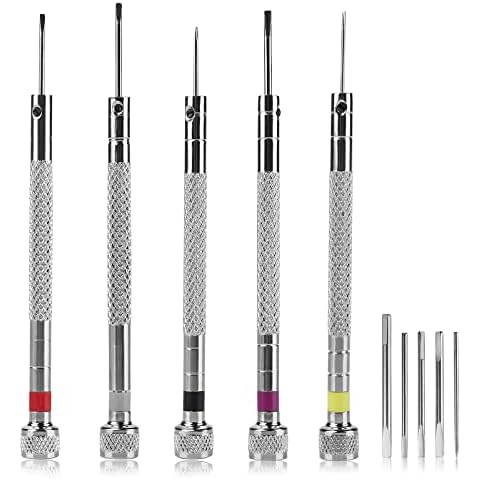 5Pcs Small Flat Head Screwdrivers, Watch Screwdriver Set Tiny Slotted Screwdrivers Eyeglasses Screwdriver for Glasses, Jewelry, Laptop, Watch with 5Pcs Spare Screwdriver Bits(0.8mm-1.6mm) Cover