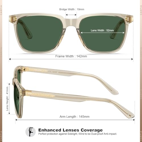 Image of CARFIA Acetate Polarized Sunglasses for Men UV400 Protection Classic Retro Square Shades Driving Glasses