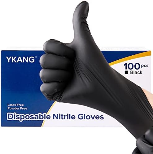 YKANG Nitrile Gloves,Black Disposable Gloves Latex Free 100 PCS,Cooking Gloves,Food Prep,Household Cleaning Gloves(Medium)
