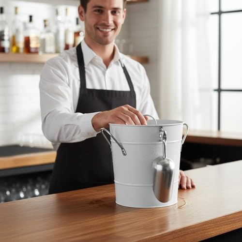 FewNvWa Double Layer Ice Bucket Metal Beverage Pail Chiller with Lid and Removable Liner Leakproof Insulated Core with Side Handles Suitable for Parties Setup Patio Gatherings Gift Giving, Red - Image 7