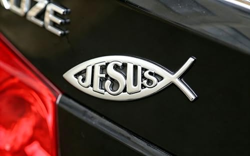 Image of 3D Chrome Emblem Badge Sticker Jesus Fish Decal Stickers Decoration for Car, Truck, Motorcycle, RV, Scooter, SUV, Door, Window (Silver Fish)