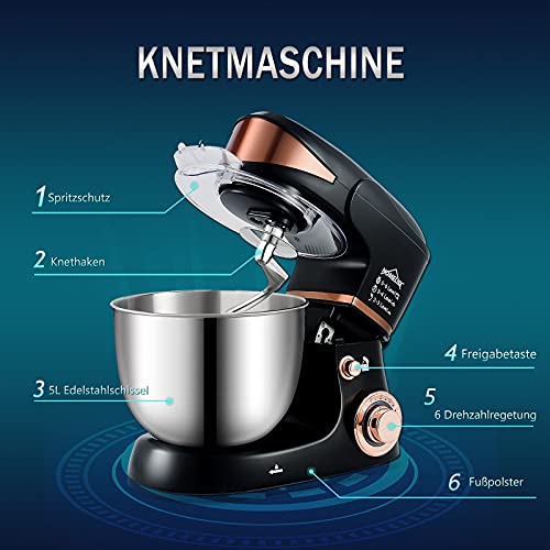 HOMELUX 2000W Küchenmaschine Multifunktional Knetmaschine, 5L Knetmaschine inkl 3-Teiligem Patisserie-Set und… – Bild 3