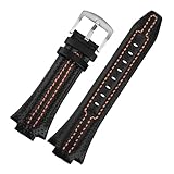 Run Ken Reloj De Piel Auténtica Compatible Con Sportura SNL029P2 SNL021P1 SNA595P2 SNL017P1 Correa 15X27MM Pulsera Deportiva Impermeable(BlackOrange-Silver)