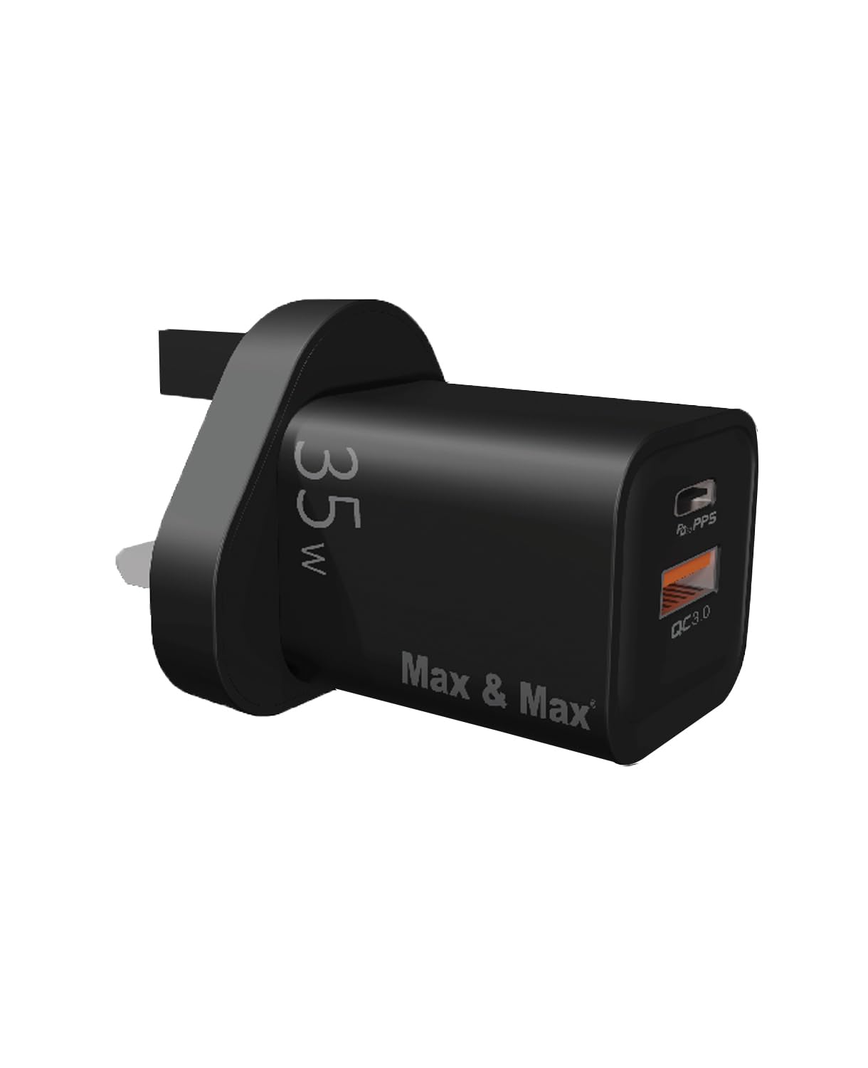 Max & Max 35W Mobile Charger Dual Ports USB, Type C GaN Series Fast Power Adapter, Short-Circuit Protection Chip compatible with iPhone 15/14/13/12/11 Pro Max Plus, Samsung, Android iPad – Black