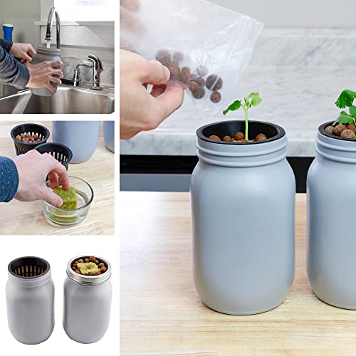 Hydroponic Mason Jar Starter Kit (10-Piece Set); w/Painted Mason Jars, Net Pots, Rockwool, Clay Pebbles and Instructions - Image 4
