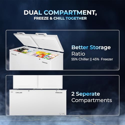 Image of Haier HFC-550CPW, Double Door Combo Freezer (Half Cooler & Half Freezer Combo), Freeze & Chill together, Dual Condenser, Metal liner & 4 Years Comprehensive Warranty (White)
