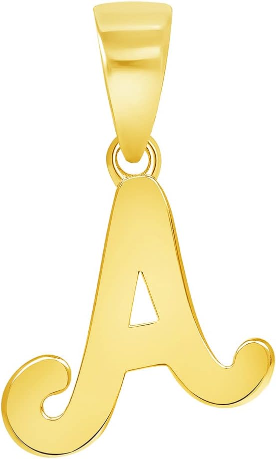 Jewelry America Solid 14k Yellow Gold Mini Uppercase Initial Script Letter A Charm Pendant
