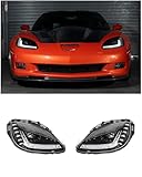 Extreme Online Store Replacement For 2005-2013 Chevrolet Corvette C6 Models | C7 Style Replacement Amber Sequential Turn Signals Clear Lens LED Projector Headlights Pair LIGHT-1191-LED