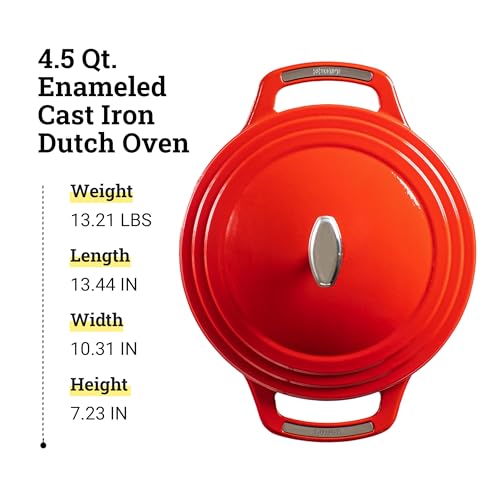 Image of Lodge USA Enamel 4.5 Qt Enameled Cast Iron Dutch Oven - Cast Iron Cookware - Dutch Oven Pot with Lid - Cherry On Top Color - 4.5 Qt Capacity