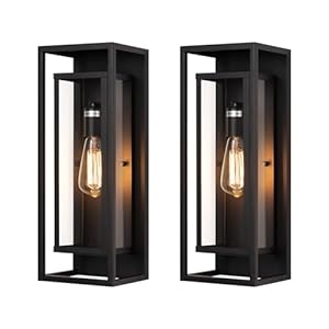 mirrea 18″ Classic Outdoor Wall Sconce 1 Light in Matte Black Rectangular Metal Frame and Clear Glass Shade Waterproof Porch Light Patio Light Pack of 2