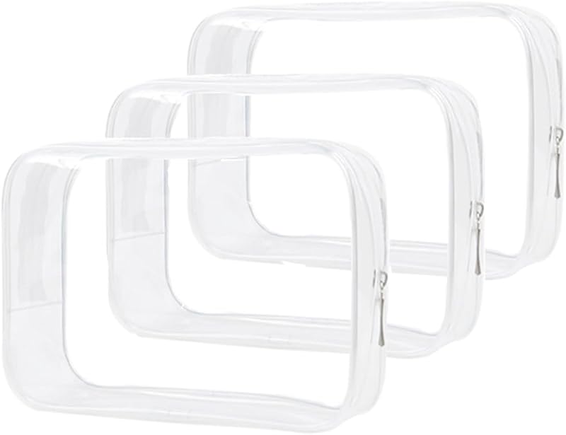 Buminee Necessaires transparentes para viagem com zíper, 3 unidades, 20,07 cm x 6,35 cm x 13,46 cm