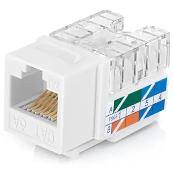 Everest Media Solutions RJ45 CAT6A Keystone Jack in White Color - Slim Profile, UTP Female Ethernet Connector - Compatible with Speed Termination Tool - easyJACK - 50-Pack