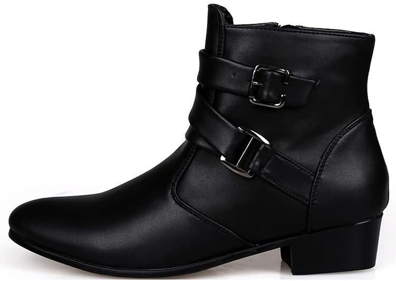 MGGMOKAY Men's Chelsea Boots Leather Shoes Casual Dress Ankle Boot With Buckle Side Zipper - Image 3