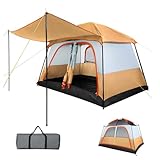 Treeboy Familienzelt 4 Personen PU3000mm Wasserdicht Glamping Zelt Hauszelt Quick-up Große inkl. abnehmbarem Dach & Tragetasche, Verdunkelungszelt mit Veranda für Camping Outdoor Reise Trekking (Grau)