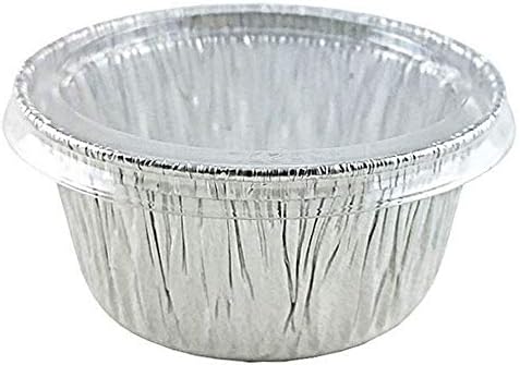 Pactogo 4 oz. Aluminum Foil Cup w/Clear Plastic Lid - Disposable Utility/Cupcake/Ramekin/Muffin Baking Tins (Pack of 50 Sets)