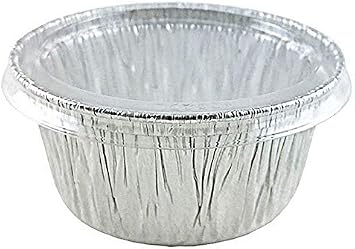 Pactogo 4 oz. Aluminum Foil Cup w/Clear Plastic Lid - Disposable Utility/Cupcake/Ramekin/Muffin Baking Tins Pack of 100 Sets