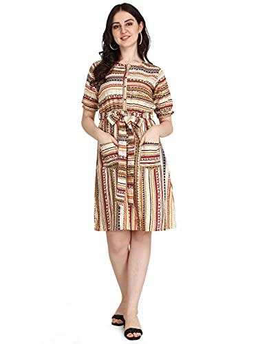 Image of DHRUVI TRENDZ Women's Slub Rayon Western Dresses Regular Fit | A-Line One Piece Dress for Women Long | Dress for Woman | Maxi Dresses for Women Stylish