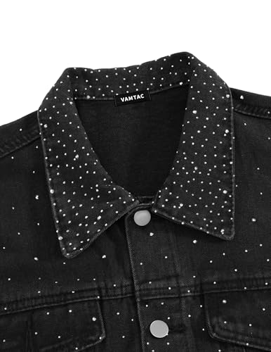 Image of Vamtac Mens Denim Vest Rhinestone Sleeveless Jean Jacket Cowboy Biker Vest