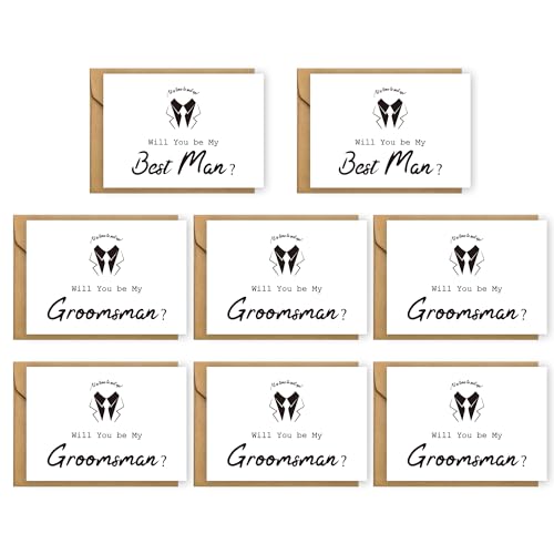 LotsBuyLots 8 Pieces Groomsmen Proposal Cards 6 Will You Be My Groomsman Cards and 2 Will You Be My Best Man Cards with Envelopes Groomsmen Proposal Gift for Wedding Supplies (White Squiggle)