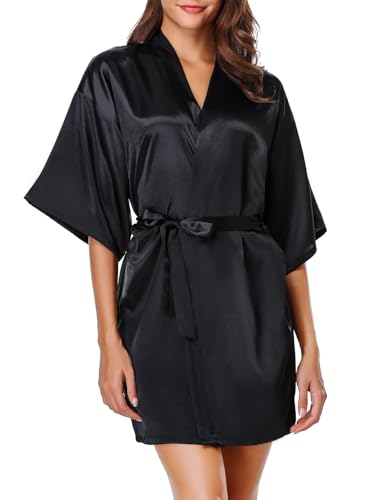 MIZSPISE Peignoir Satin Kimono Femme Court Kimono Robes de Chambre Sexy Léger Peignoir Chemise de Nuit Satin Robe (FR/ES, Alpha/lettres, Taille unique, Taille...