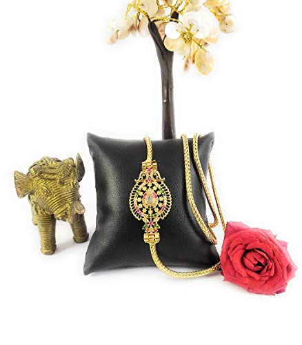 AFJ GOLD One Gram Micro Gold Plated Traditional Designer Ruby Emerald AD Mugappu Chain for Women and Girls OFT-MC1230