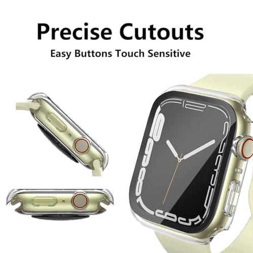 Image of HANKN 2 Pack Compatible with Apple Watch Series 6 5 4 Se 44mm Tempered Glass Screen Protector, Plated Hard PC Cover Full Coverage Shockproof Iwatch Bumper (44mm, Clear+Clear)