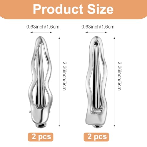 4 PCS Silver Metal Wave Hair Clips, Y2K Vintage Alligator Hair Barrettes for Women and Girls, Small Bangs Hair Pins, Duck Bill Accessories for Thick and Thin Hair for Daily, Party, Special Occasions