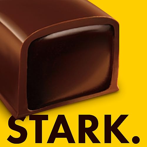 Zerbrochenes Riesen Bonbon offenbart zähen Karamell und intensive dunkle Schokolade mit 45% Kakaoanteil.