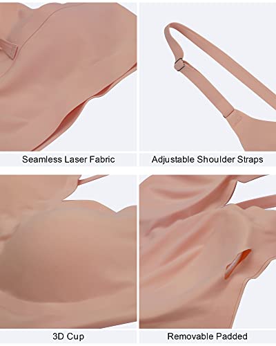Image of DEANGELMON V Neck Bra Padded Seamless Adjustable Straps Bralettes Everyday Basic Sleeping Bras Multiple Pack