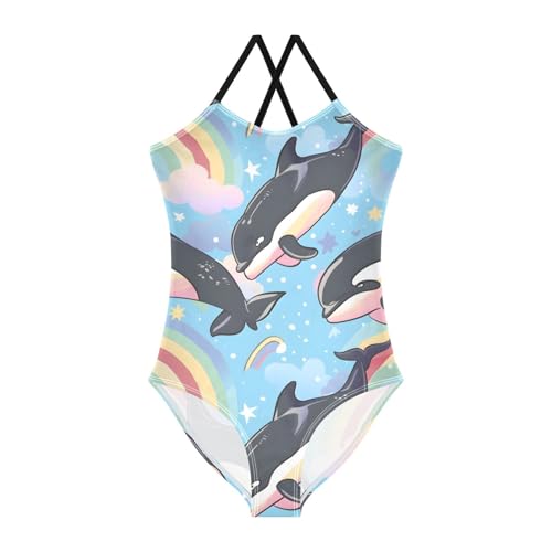 Bolaz Girls Swimsuits One-Piece Bathing Suits Multicolor Kids Sport Summer Beach Swimwear for 3-10 Years Old-Cute Cartoon Whale