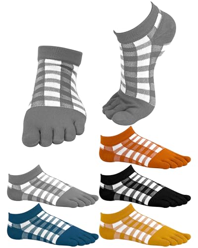 Image of Sintege 5 Pairs Stripe Toe Socks Women Colorful Finger Sock with Toes Separated Ankle Socks for Athletic Running Women Men