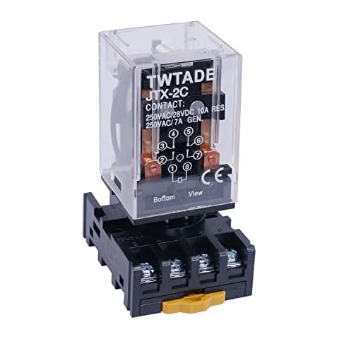 TWTADE/JTX-2C, MK2P-I DPDT Power Relay with Plug-in Terminal Socket Base, AC 110V Coil, 8 Pin 2NO 2NC AC 110V Cover