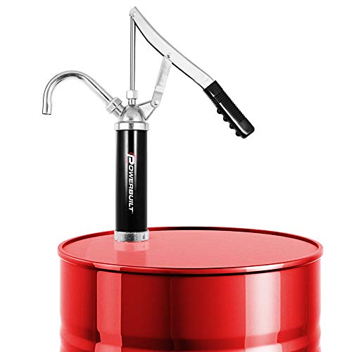 Powerbuilt Heavy Duty Level Action Barrel Pump, Drum Pump with Telescoping Suction Tube Fits 15 to 55 Gallon Drums, For Transferring Motor Oil, Heating Oil, Transmission Fluid- 648771